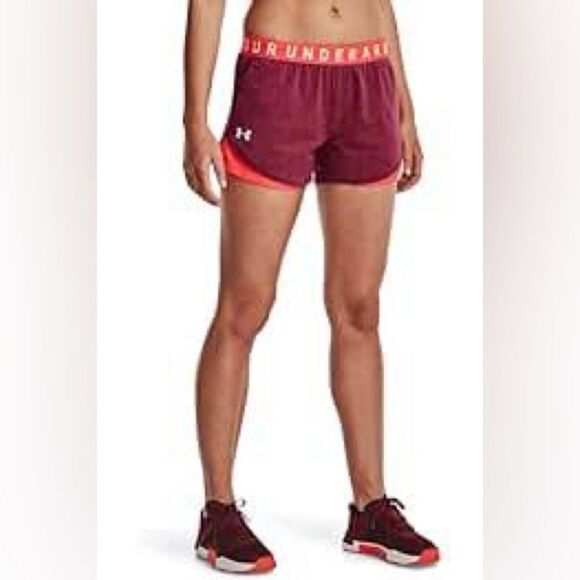 Under Armour Women’s Running Shorts in Red with Orange Trim size L - Picture 1 of 4